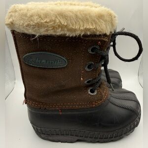 Kamik Brown and Black Faux-Shearling Lace-Up Winter Boot Toddler Size 8